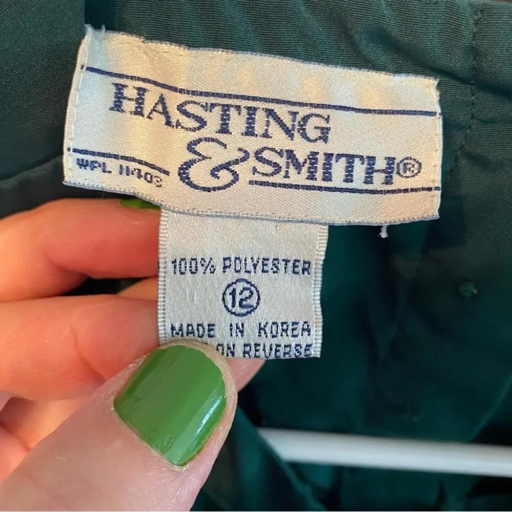 Vintage 80s Granny Pintuck Pleated Blouse Size 12 Large Hunter Green Matte Satin - Picture 7 of 10